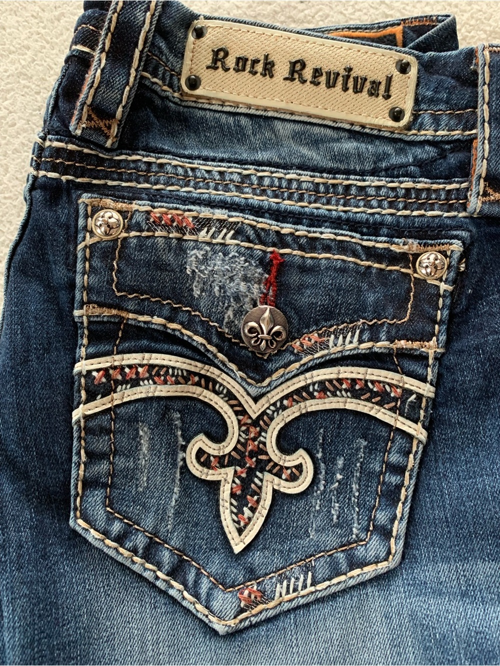 Rock Revival Dark Blue Embroidered Pocket Jeans